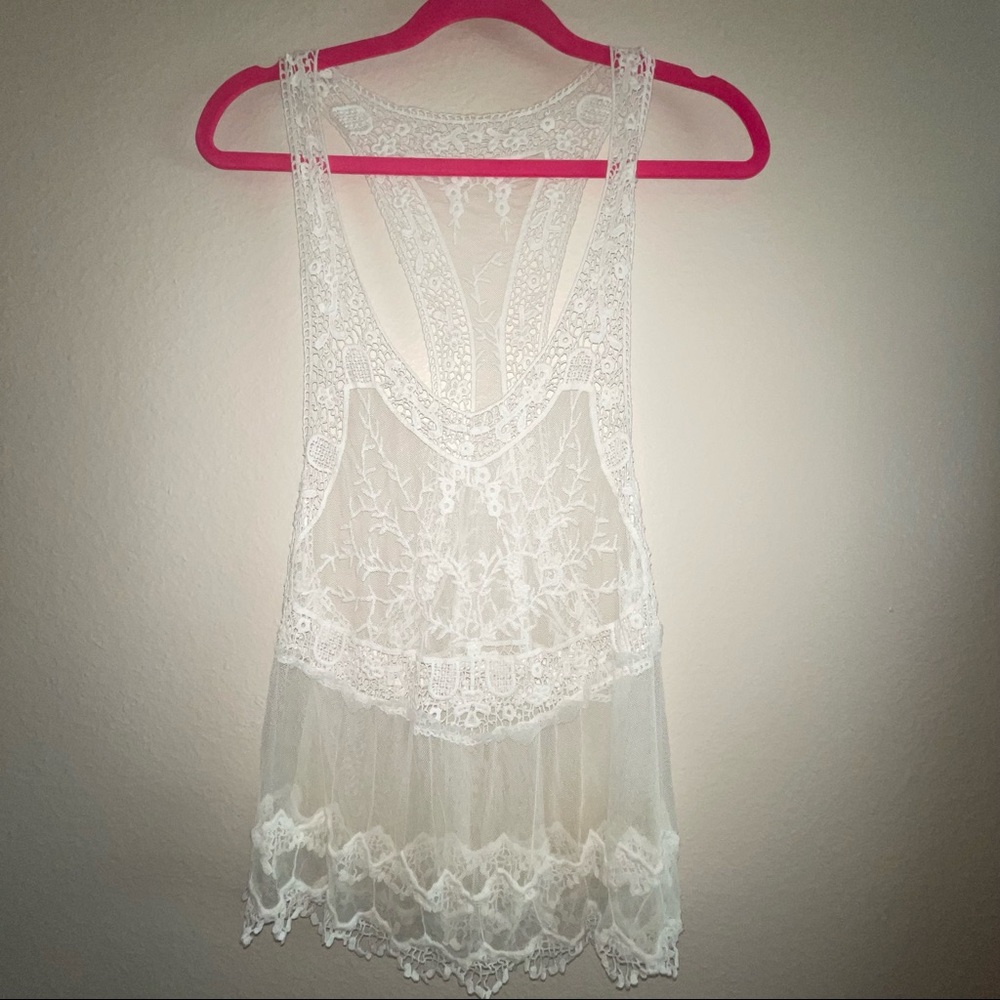 White Lace Flowy Summer Swim Cover Up Boho Top!